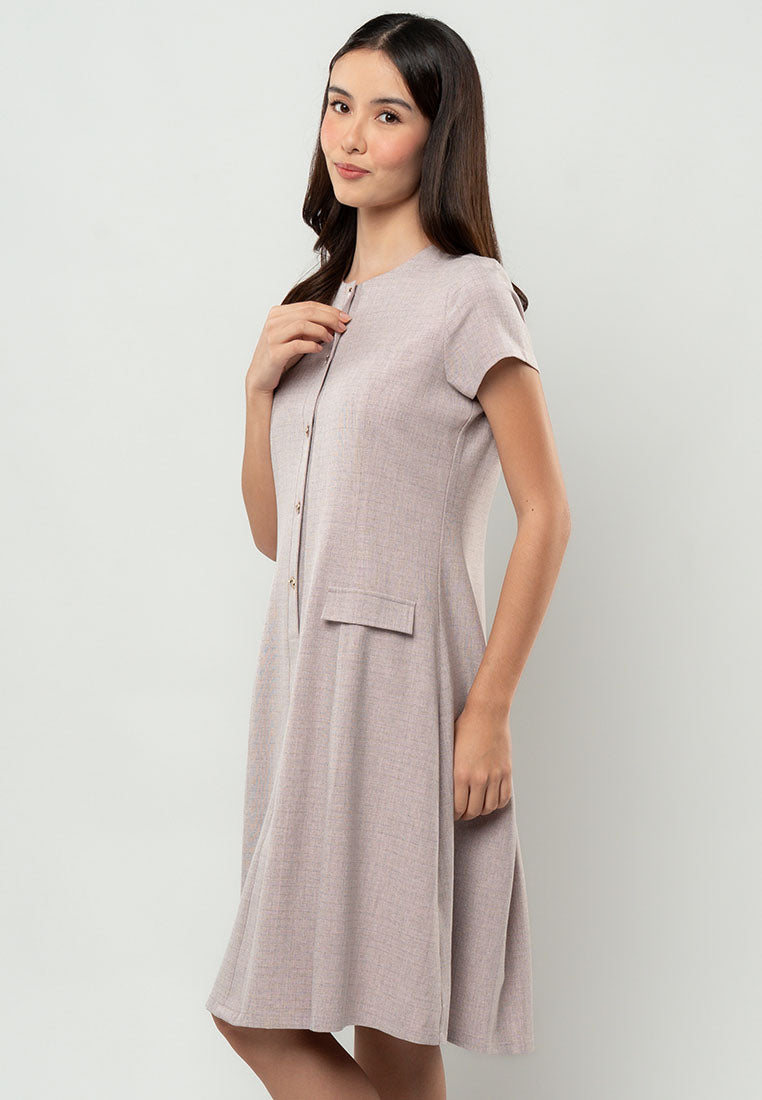 Pia Pleated Flap-Pocket Tweed Dress