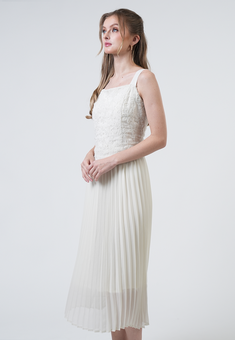 Daphne Lace Bodice Pleated Midi Dress