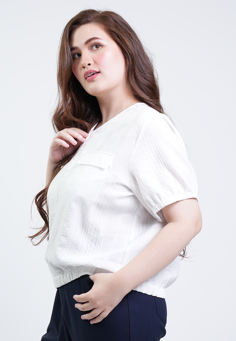 Milly Plus Size Hannah Zip-Front Short Sleeve Blouse