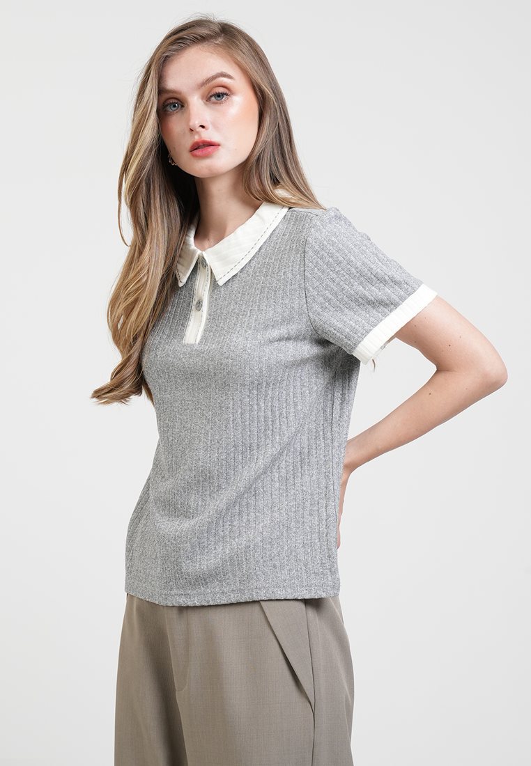 Enid Contrast Ribbed Knit Polo