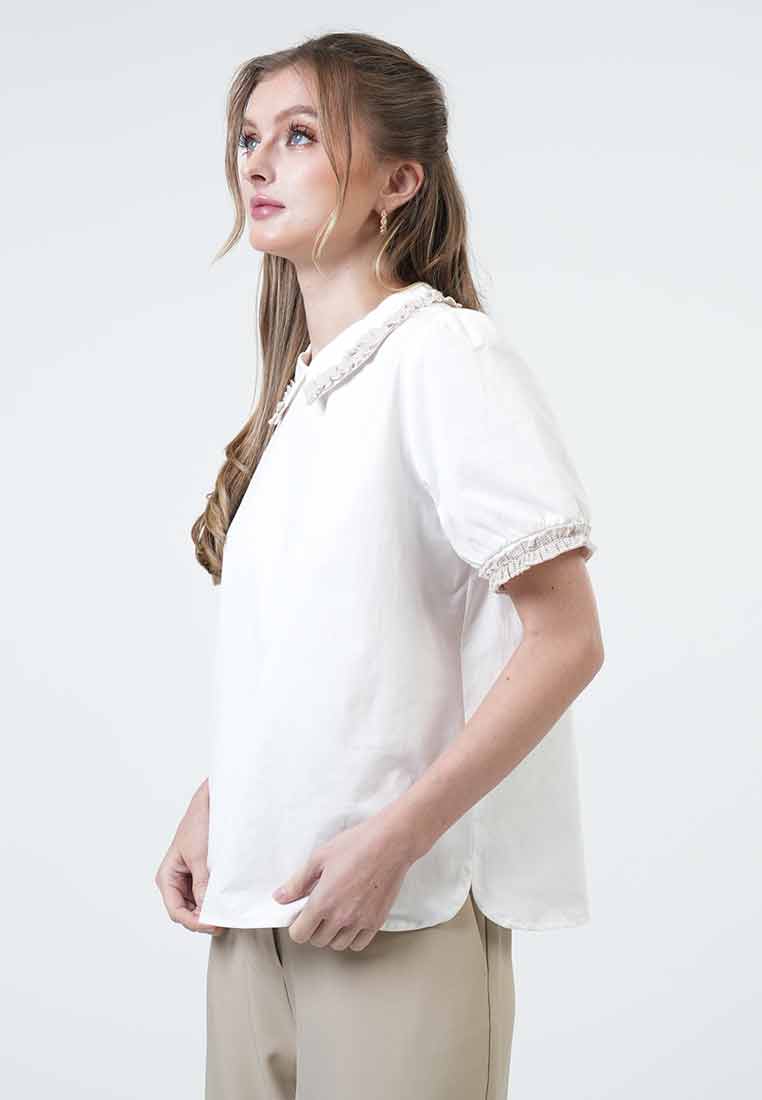 Solana Tweed-Trimmed Collared Blouse