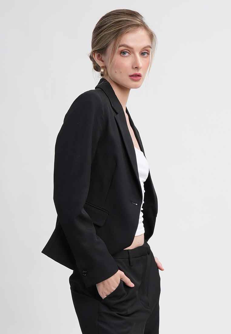 Eirene One-Button Workwear Blazer with Curved Hem