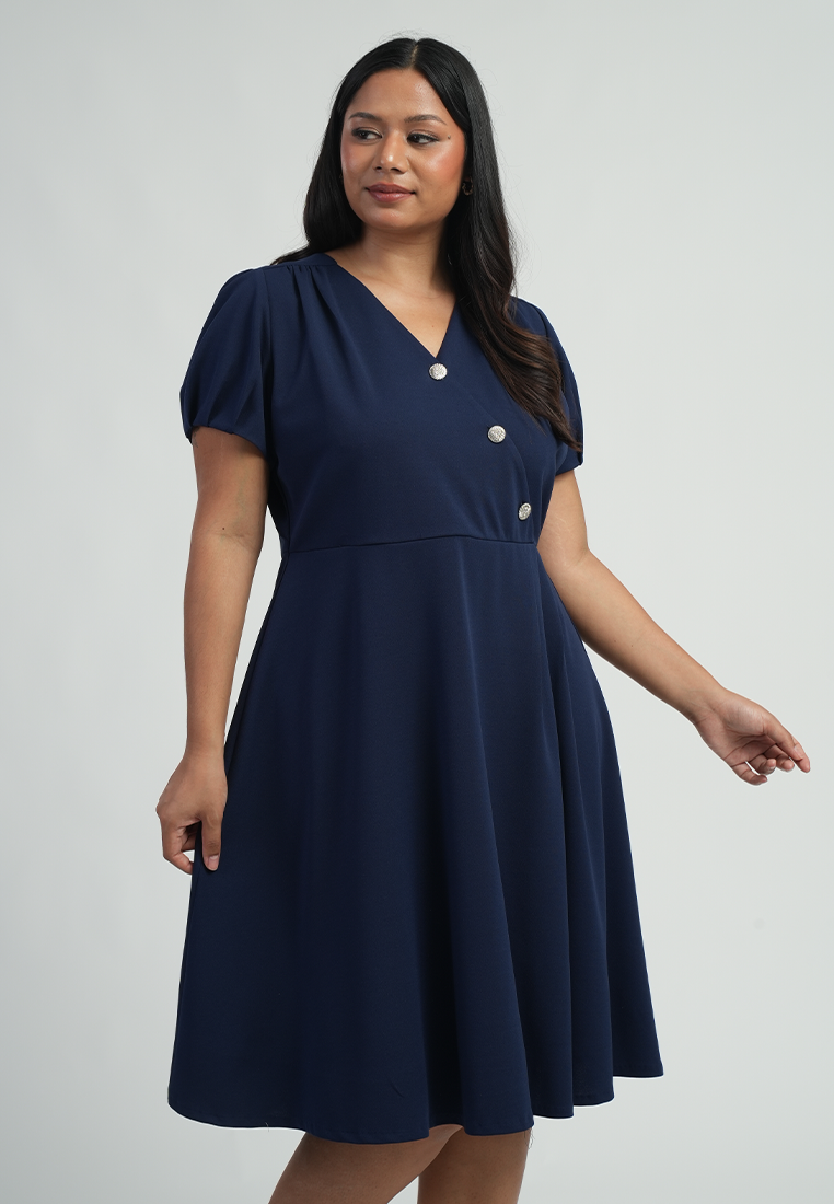 Milly by Paperdolls Julianne V-Neck Asymmetric Button Dress