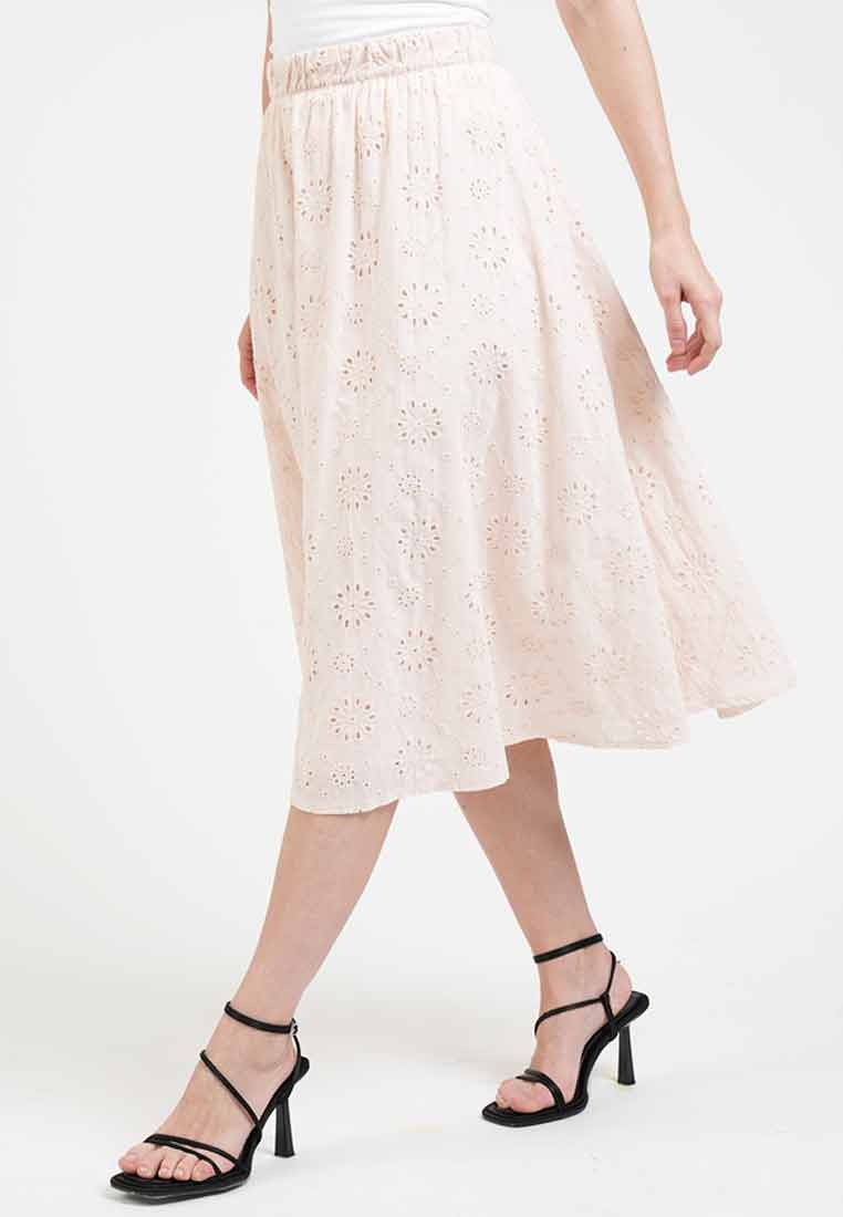 Annabelle Floral Eyelet A-Line Midi Skirt