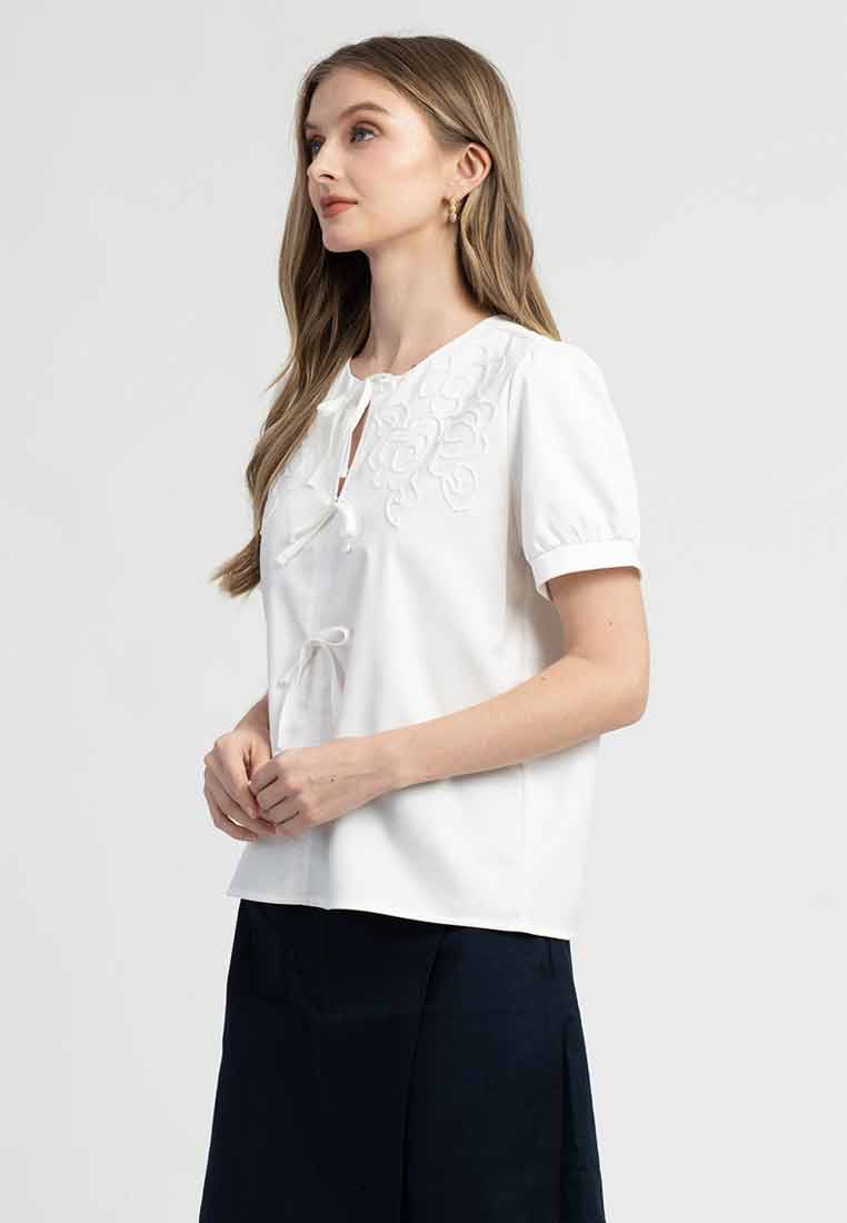 Elia Bow Front Top with Puff Short Sleeves