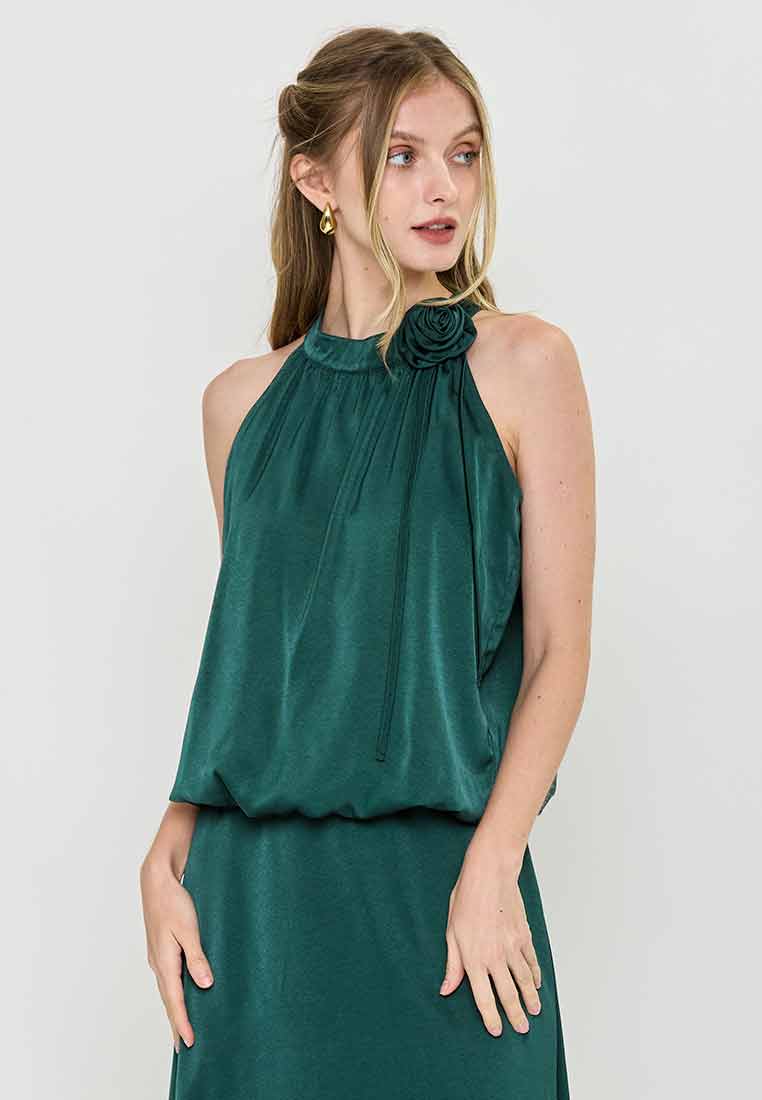 Maisy Haltered Satin Top with Flower Applique