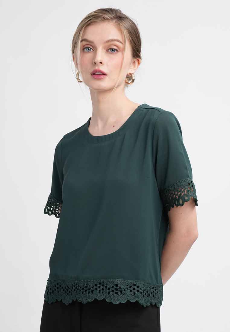 Faye Short-Sleeve Tee with Lace Trim
