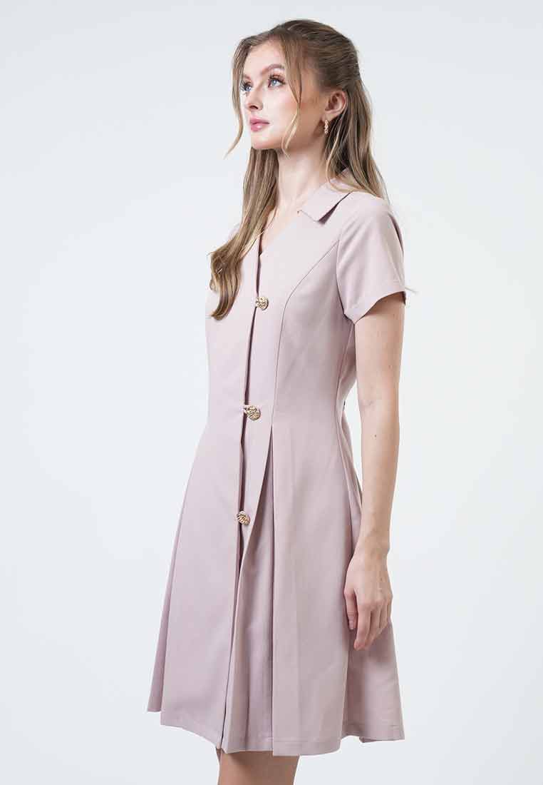 Marlowe Asymmetric Pleated Button-Front Dres