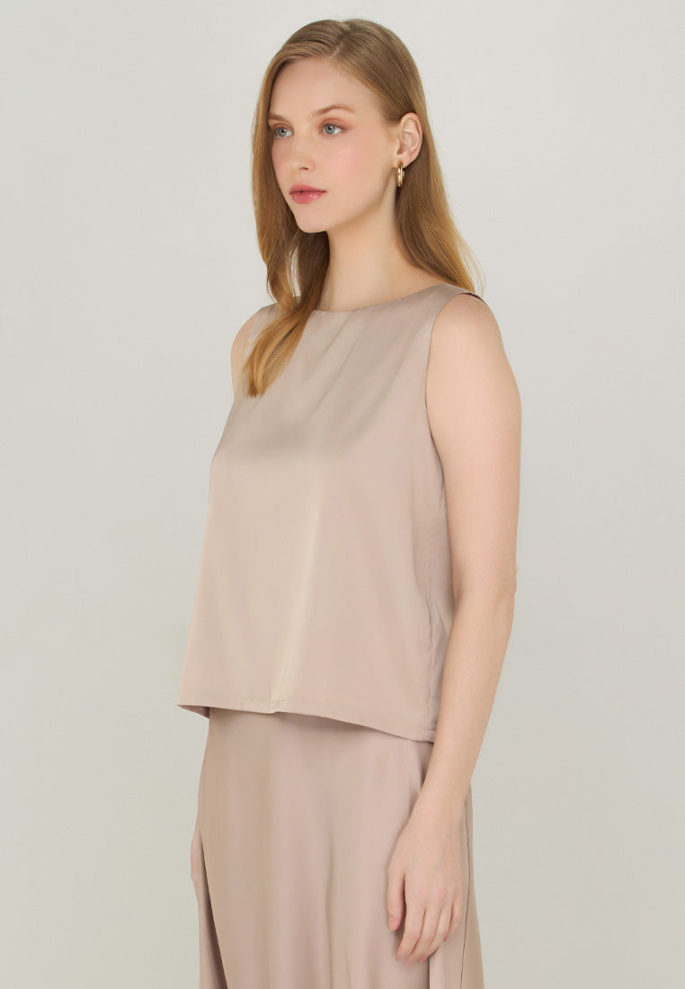 Maybelle Sleeveless Satin Boat Neck Top