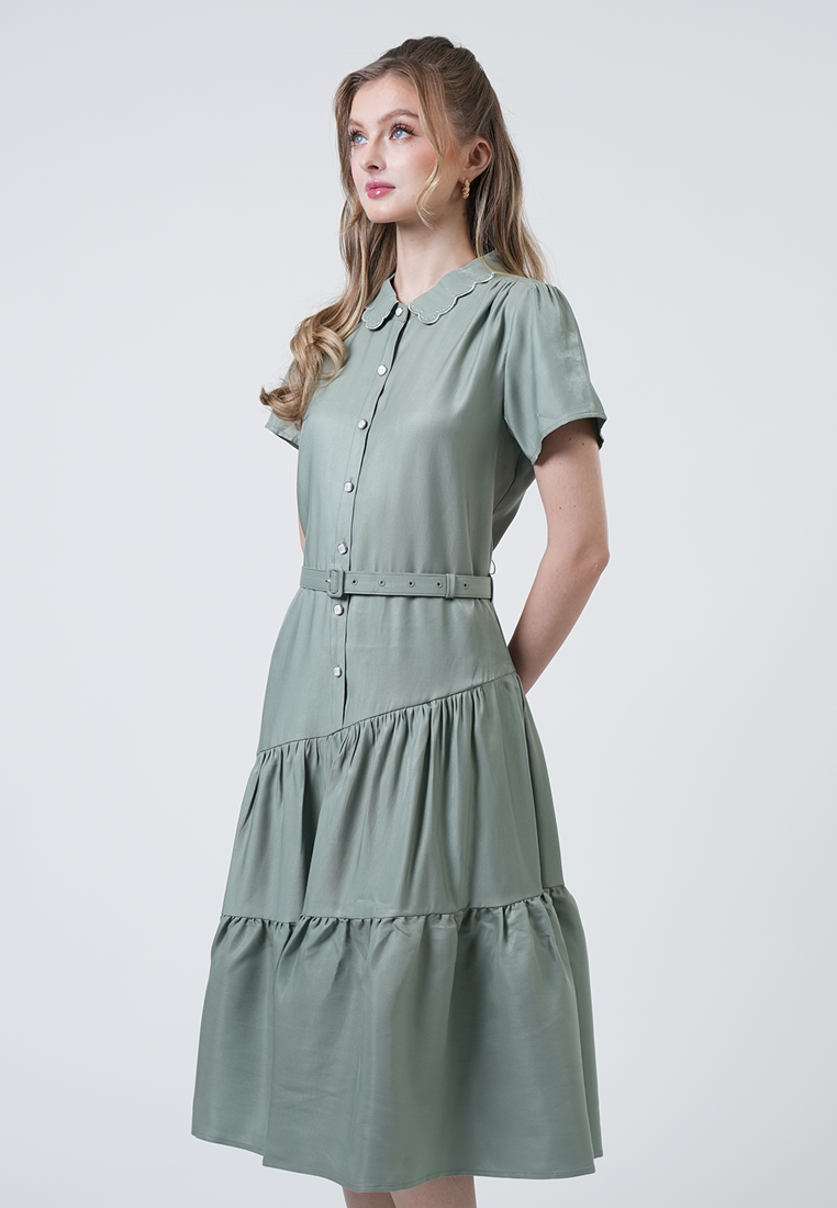 Aztrid Scallop Collar Tiered Midi Dress