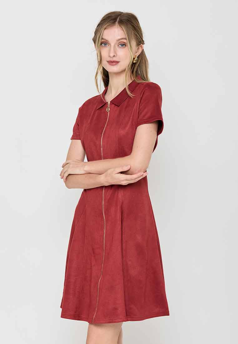 Keilani Collared A-Line Dress with Front Zipper Opening