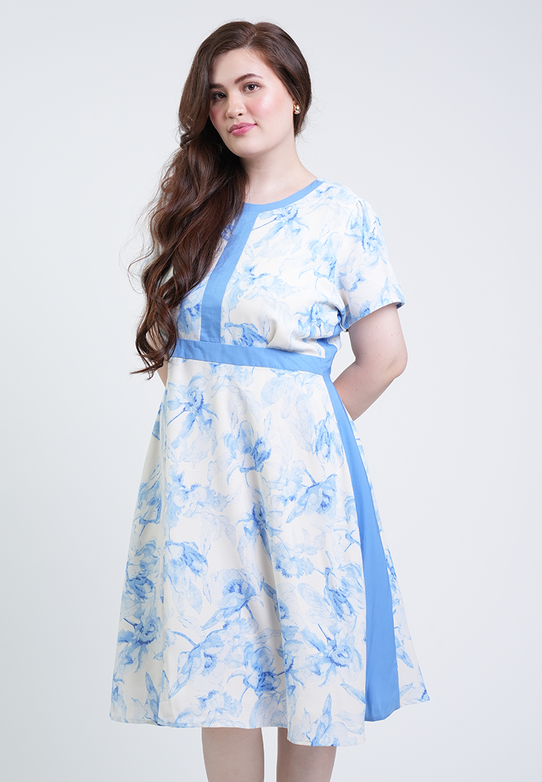 Milly Plus Size Carly Panel Detail Floral A-Line Dress