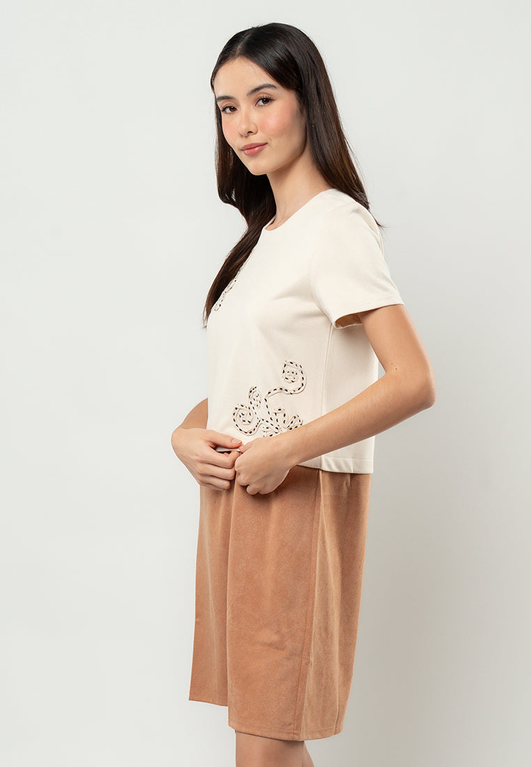 Stella Two-Tone Floral Appliqué Shift Dress