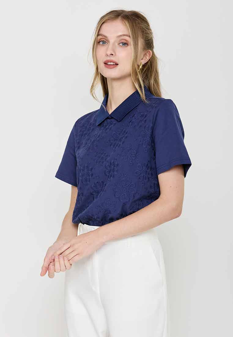 Whitley Collared Eyelet Short Sleeves Top