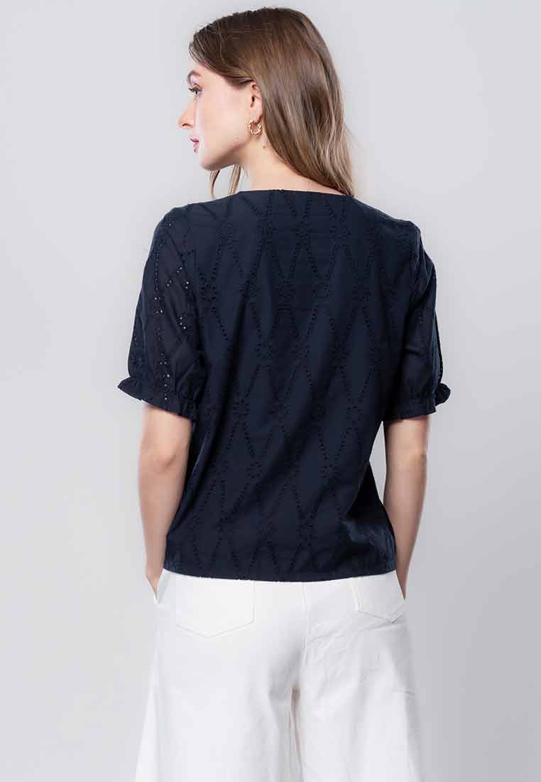 Ianthe Button-down Eyelet Top with Puff Sleeves