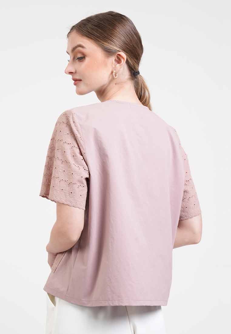 Georgina Eyelet Accent Zip-Up Top