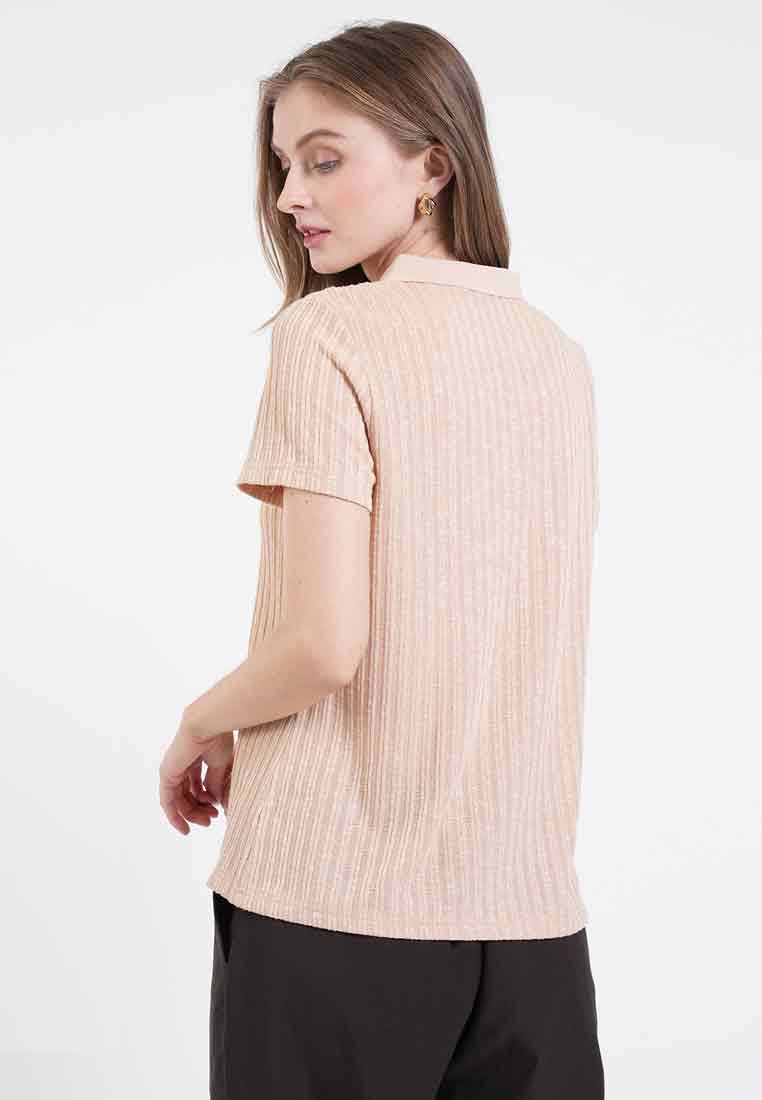 Cara V Neck Ribbed Polo Knit Top