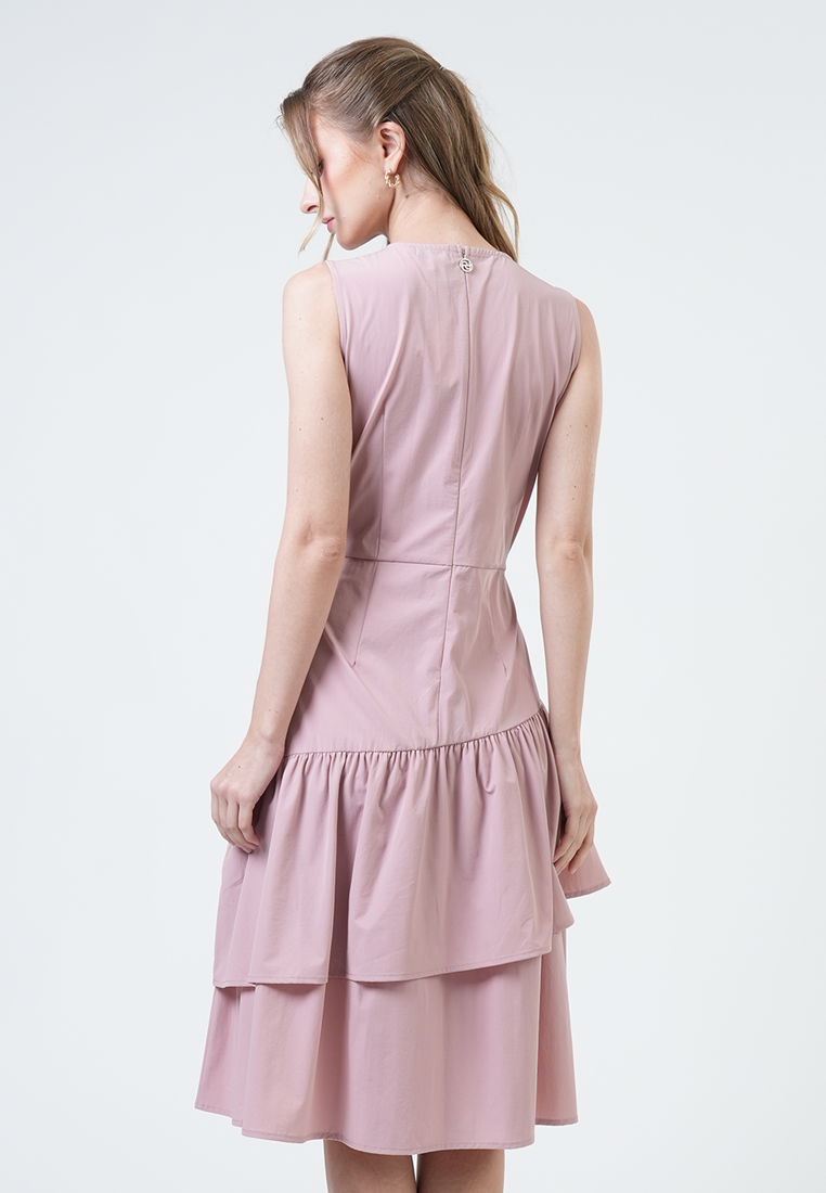 Caroline Asymmetric Ruffle Midi Dress