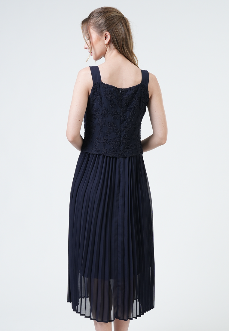 Daphne Lace Bodice Pleated Midi Dress