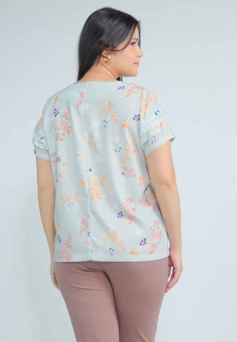 Milly Plus Size Maisie Floral Top with Pleated Sleeves
