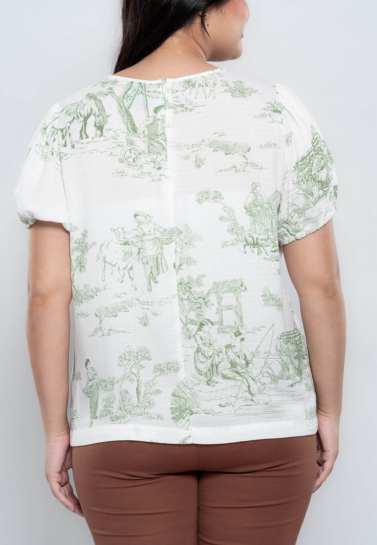 Milly Plus Size Viviana Gartered Sleeve Top in Graphic Nature Print