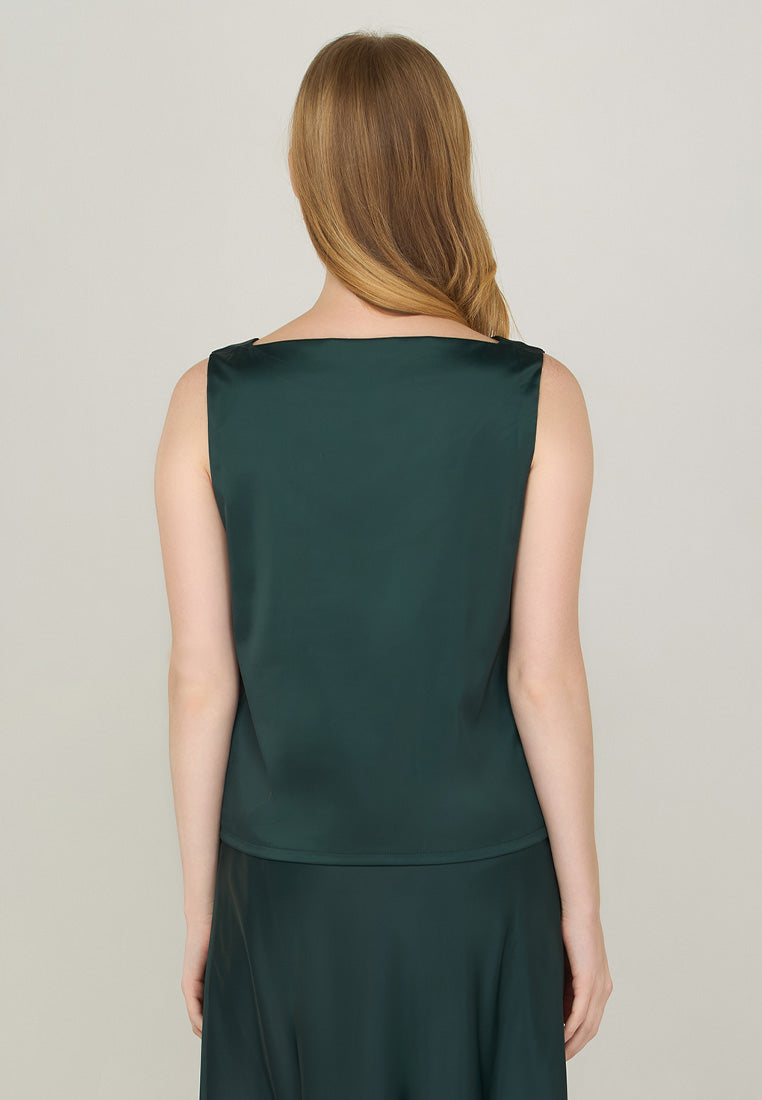 Maybelle Sleeveless Satin Boat Neck Top