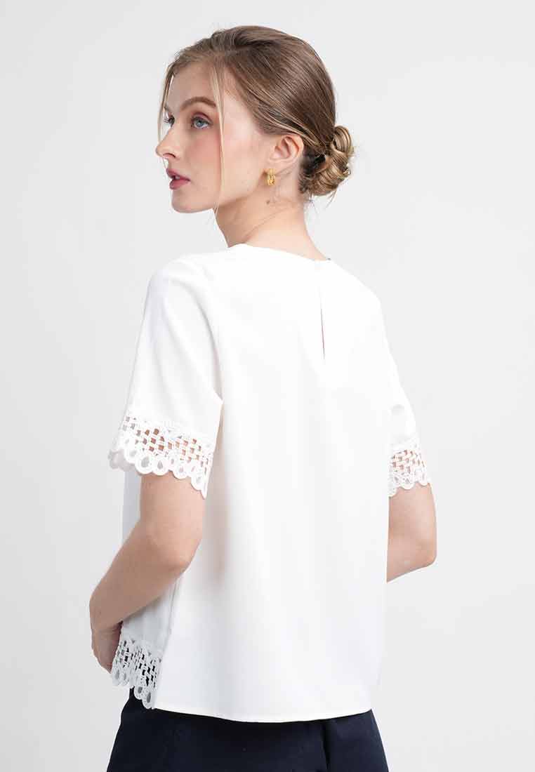 Faye Short-Sleeve Tee with Lace Trim
