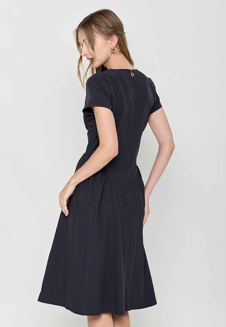 Jazmin Short Sleeves A-Line Dress with Pleats