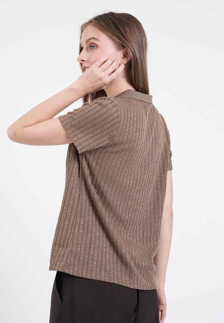 Cara V Neck Ribbed Polo Knit Top