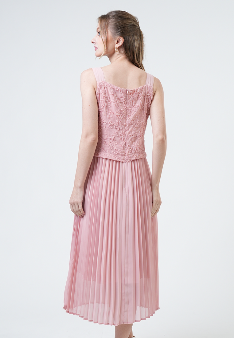 Daphne Lace Bodice Pleated Midi Dress