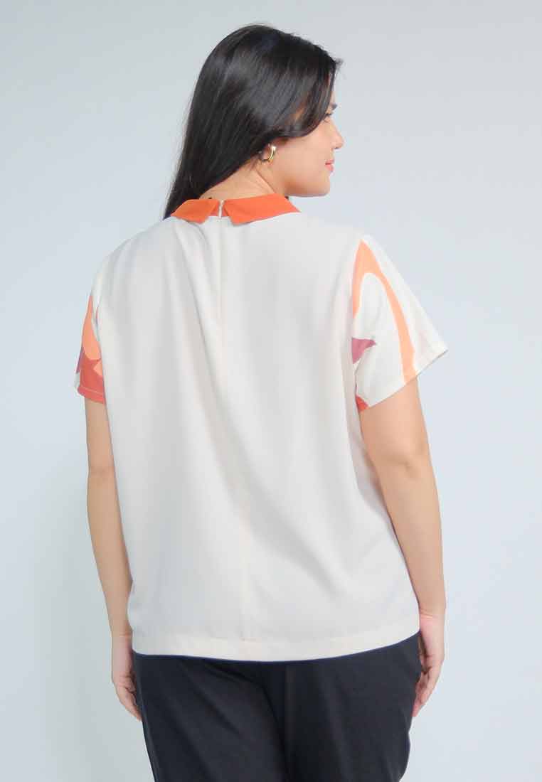 Milly Plus Size Mikayla Geometric Contrast Collar Top