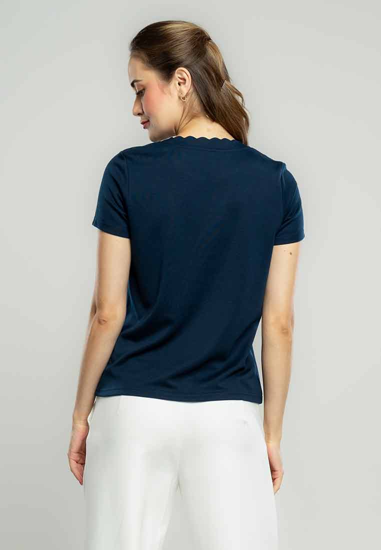 Elana Scallop-Edge Notch Neck Tee