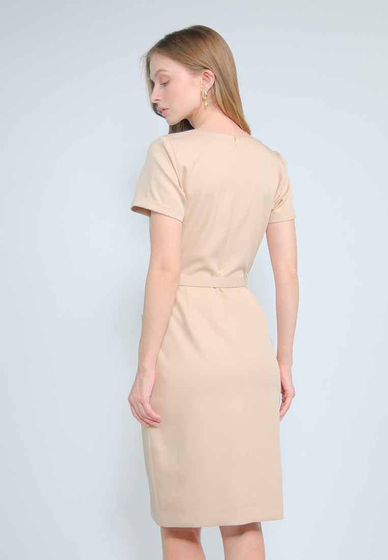 Lumia V-neck Shift Dress with Adjustable Belt