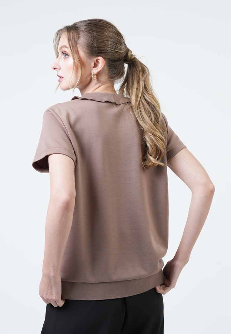 Gwenneth Petal-Edge Collared Knit Top