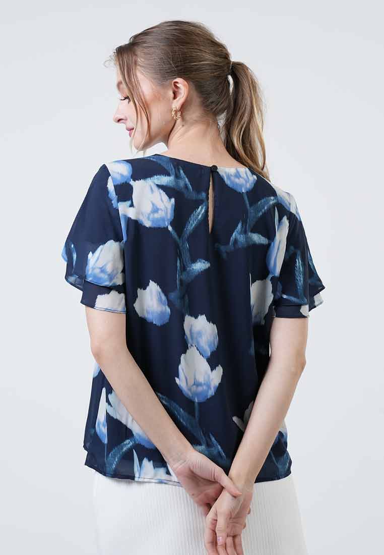 Ivy Tulip Print Double-Flutter Top