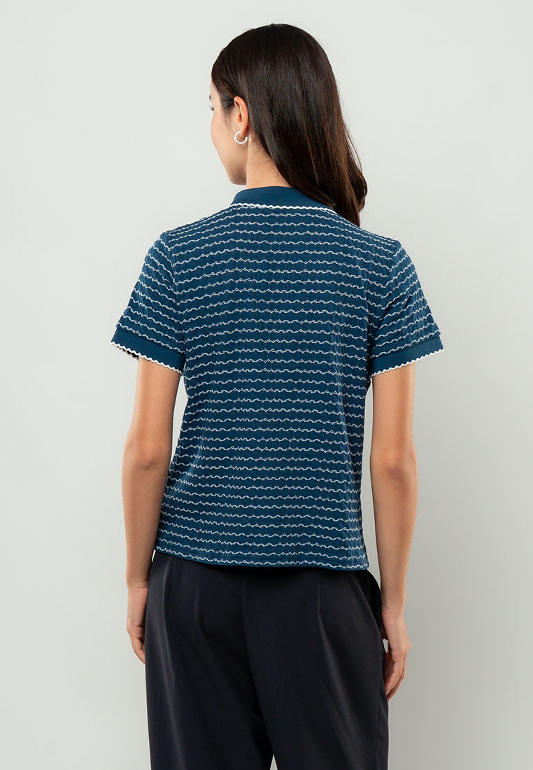 Adie Textured Knit Quarter-Zip Polo Top
