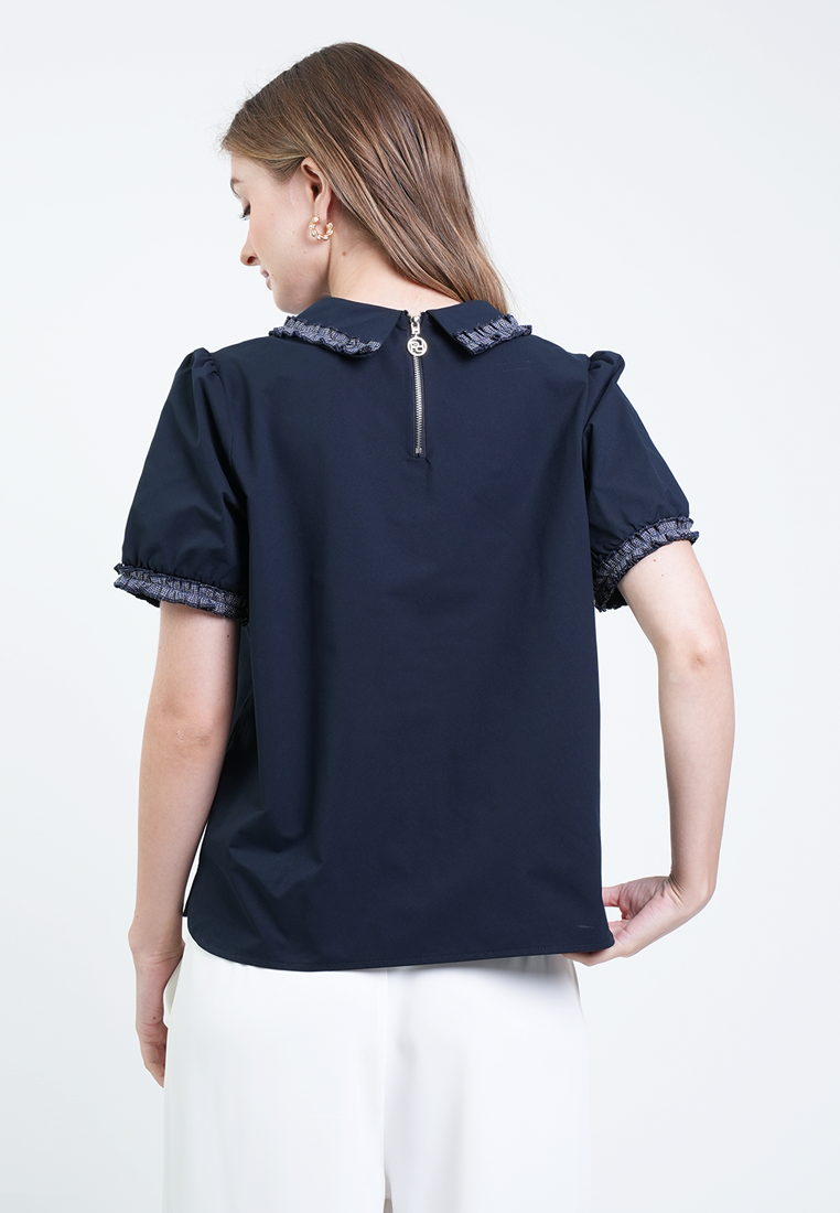 Solana Tweed-Trimmed Collared Blouse