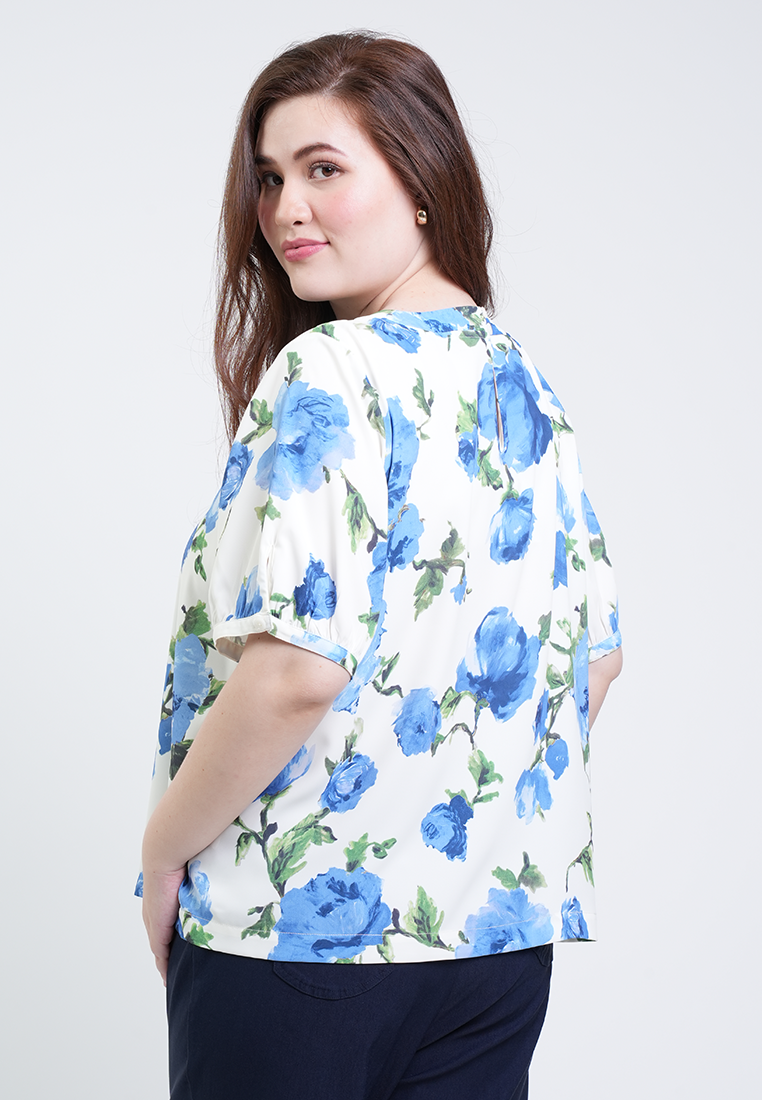 Milly Plus Size Alissa Puff Sleeve Boxy Floral Blouse