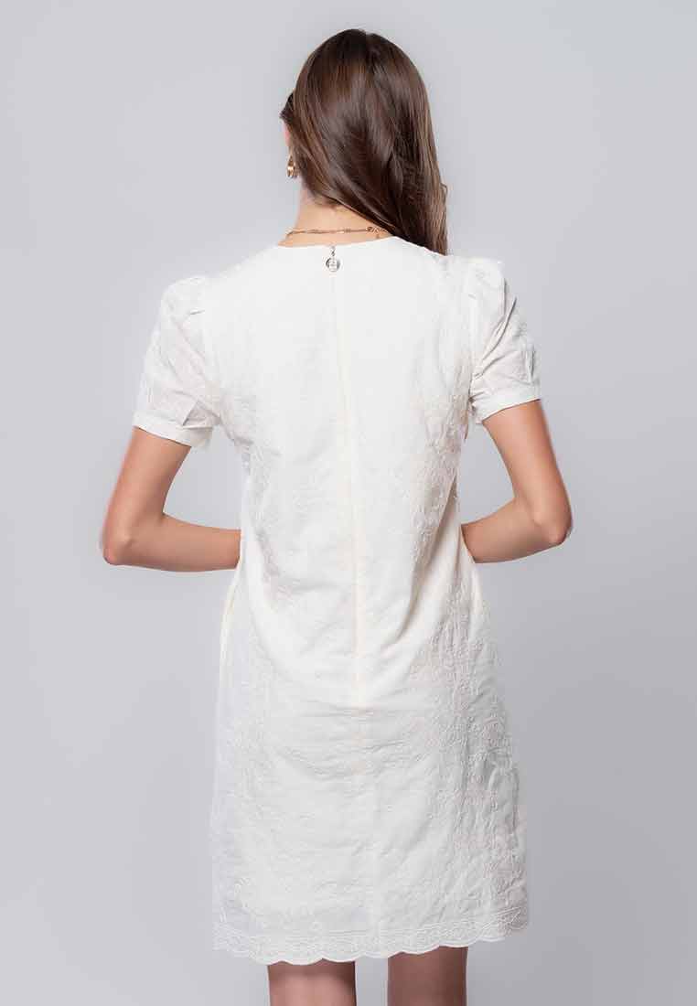 Nivara Eyelet Shift Dress with Puff Sleeve