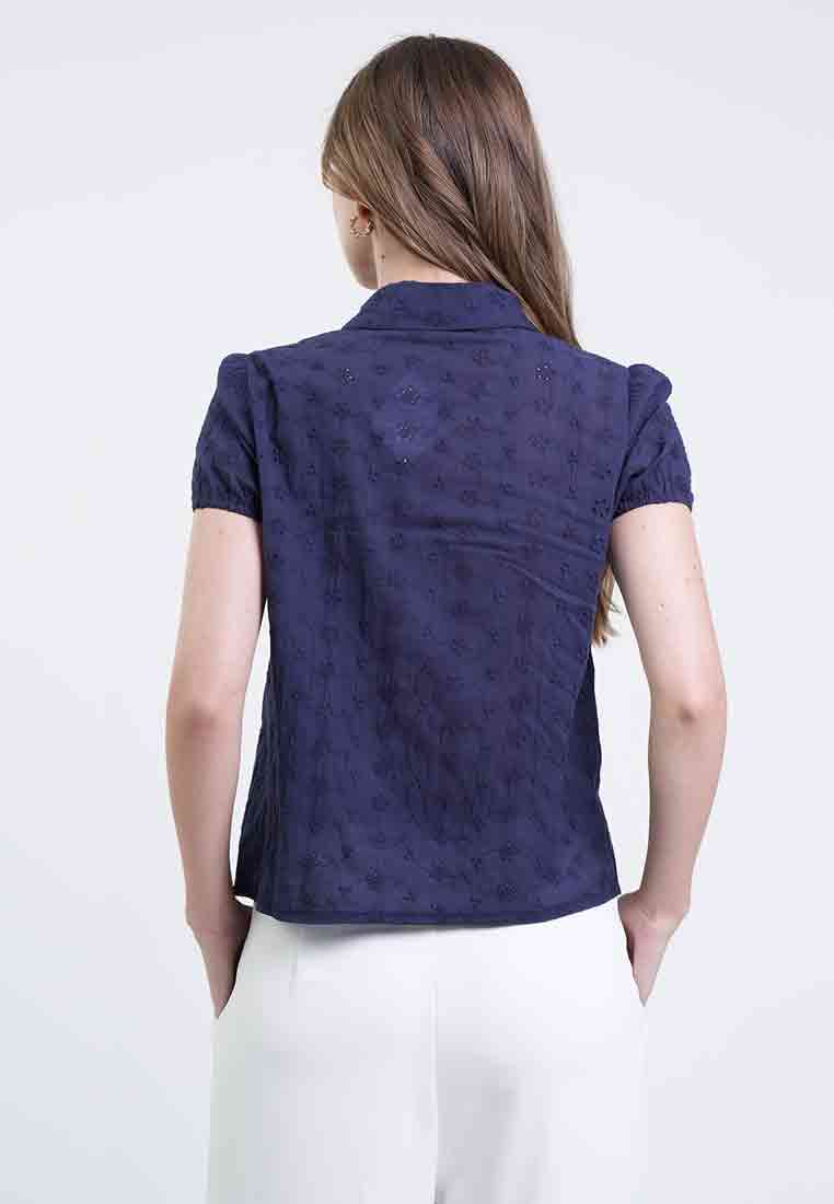 Gia Collared Eyelet Button-Down Top