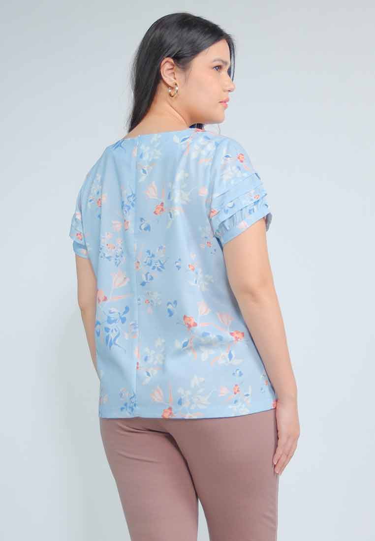 Milly Plus Size Maisie Floral Top with Pleated Sleeves