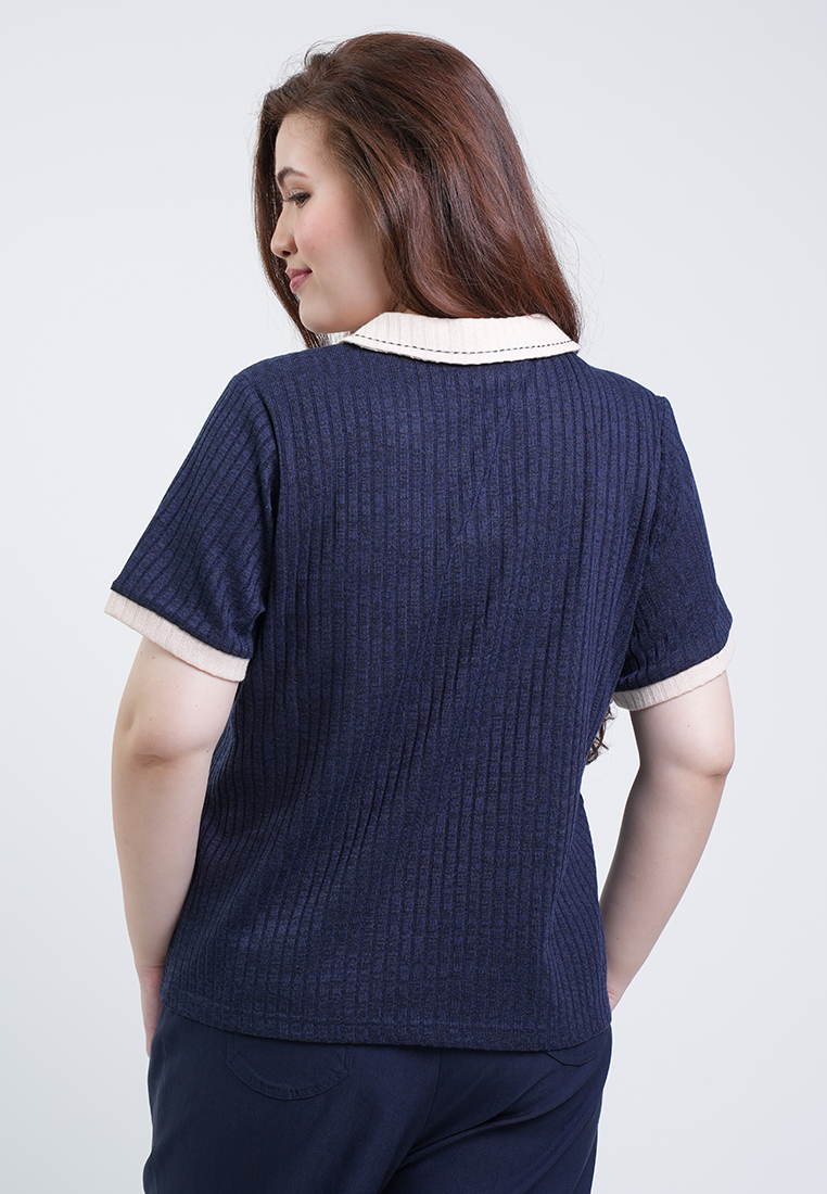 Milly Plus Size Jenna Contrast Collar Knit Top
