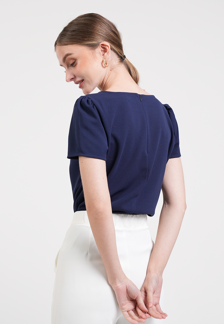 Camille Scalloped Puff-Sleeve Top