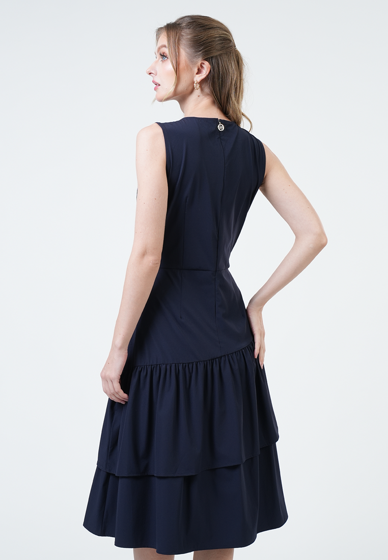 Caroline Asymmetric Ruffle Midi Dress