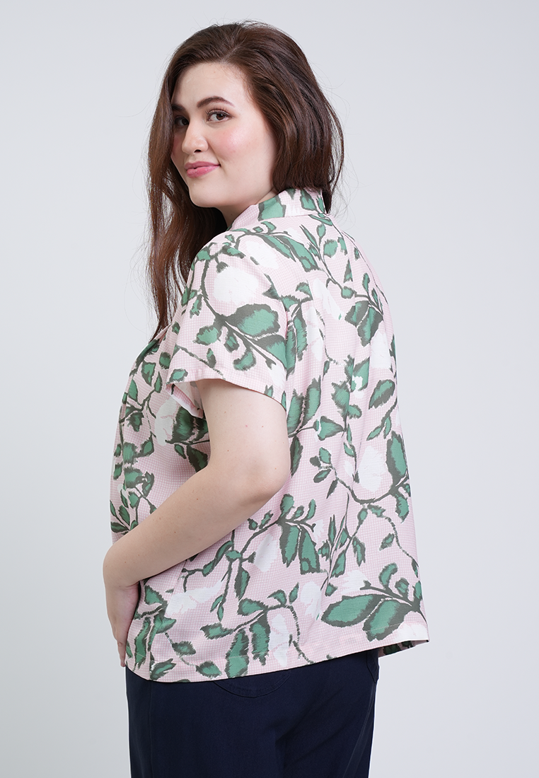 Milly Plus Size Rosa Button-Down Collar Floral Blouse