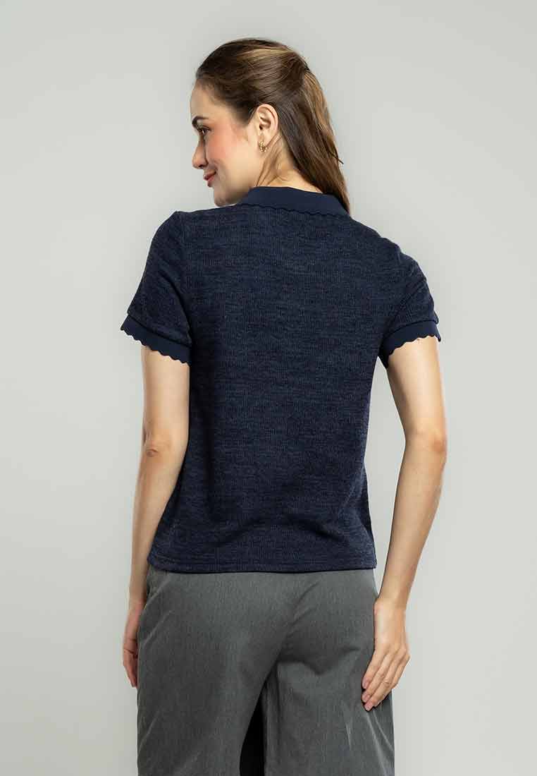 Raya Scalloped Collared Knit Top with Button Opening