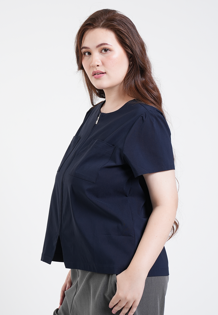 Milly Plus Size Angie Zip-Front Shelly Short Sleeve Top