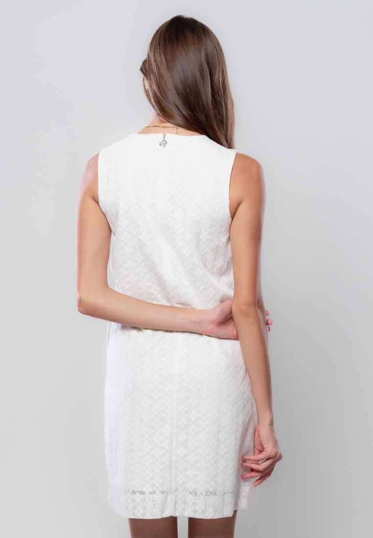 Soreille Sleeveless Lace Dress with Rounded Neckline