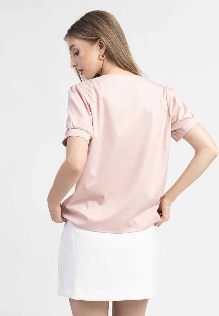 Elia Bow Front Top with Puff Short Sleeves