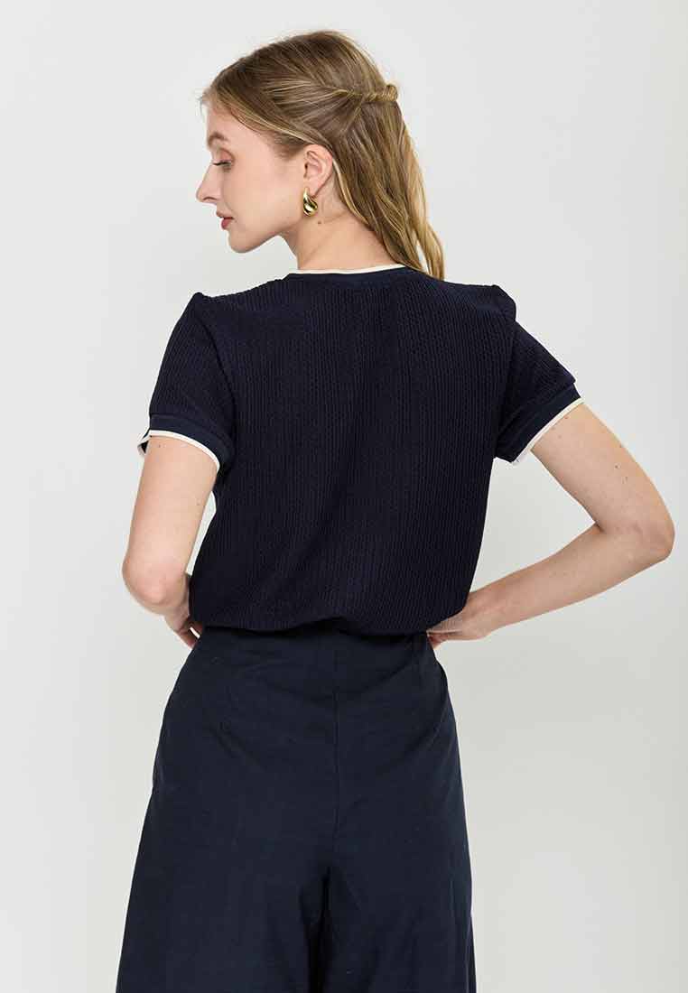 Arleth Textured Knit Top with Ribbing Detail